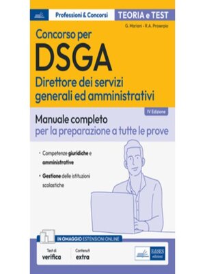 cover image of Concorso DSGA--Direttore dei Servizi Generali e Amministrativi--Teoria e Test
